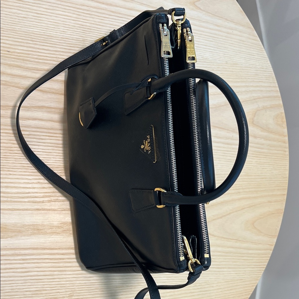 Prada Black Leather Satchel with Gold Accents - Picture 3 of 10
